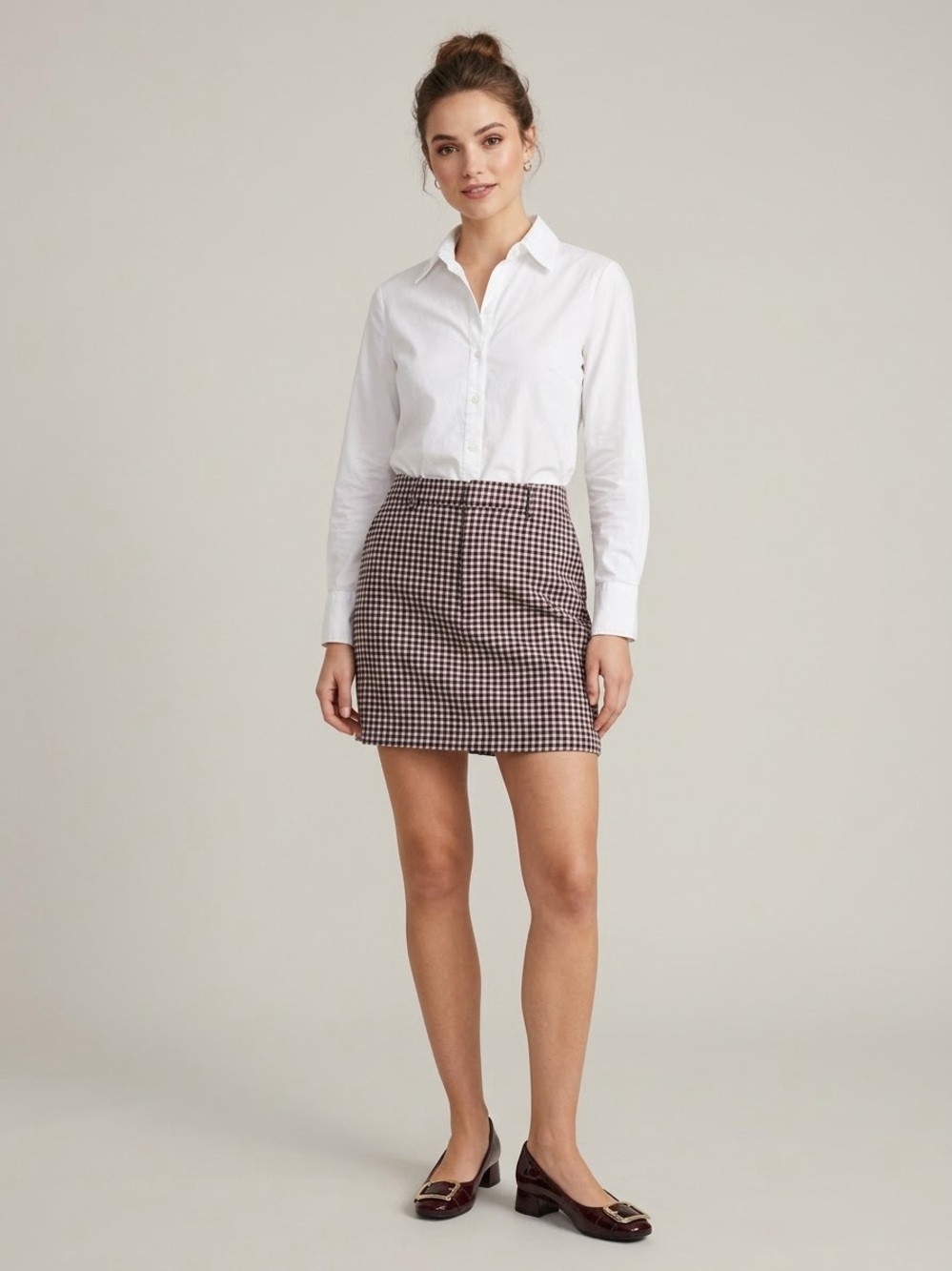 Madewell Plaid Houndstooth Suiting Mini Skirt Aroma Burgundy Navy Size 00 - Picture 3 of 16